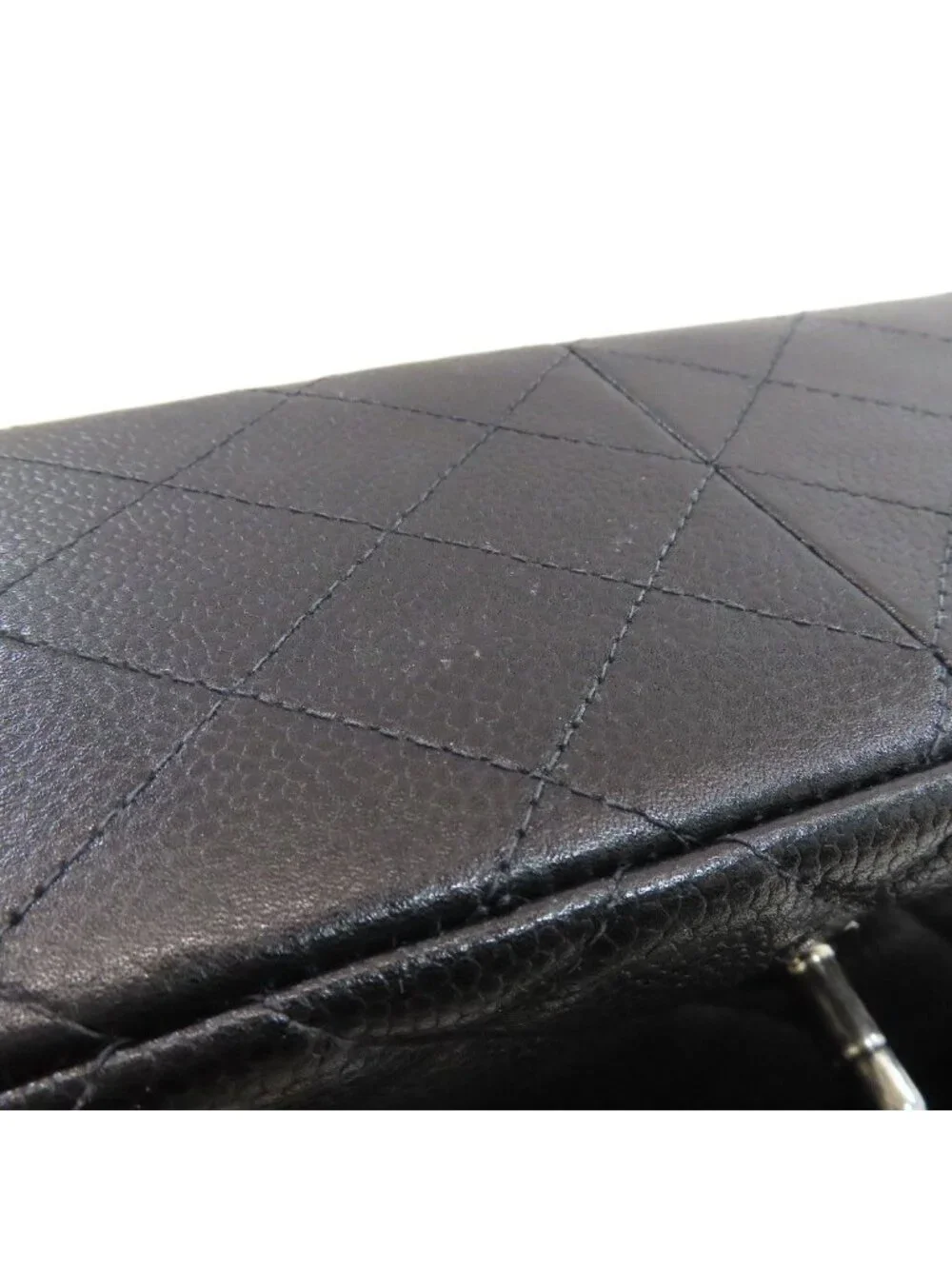 Chanel Quilted Double Face Silver Handbag Grained Calfskin